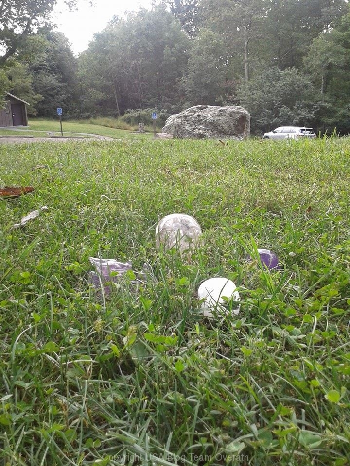 Zwei Kugeln sitzen neben einem Felsen im Gras und zeigen einen faszinierenden Reisebericht und ein Kristallschädel.